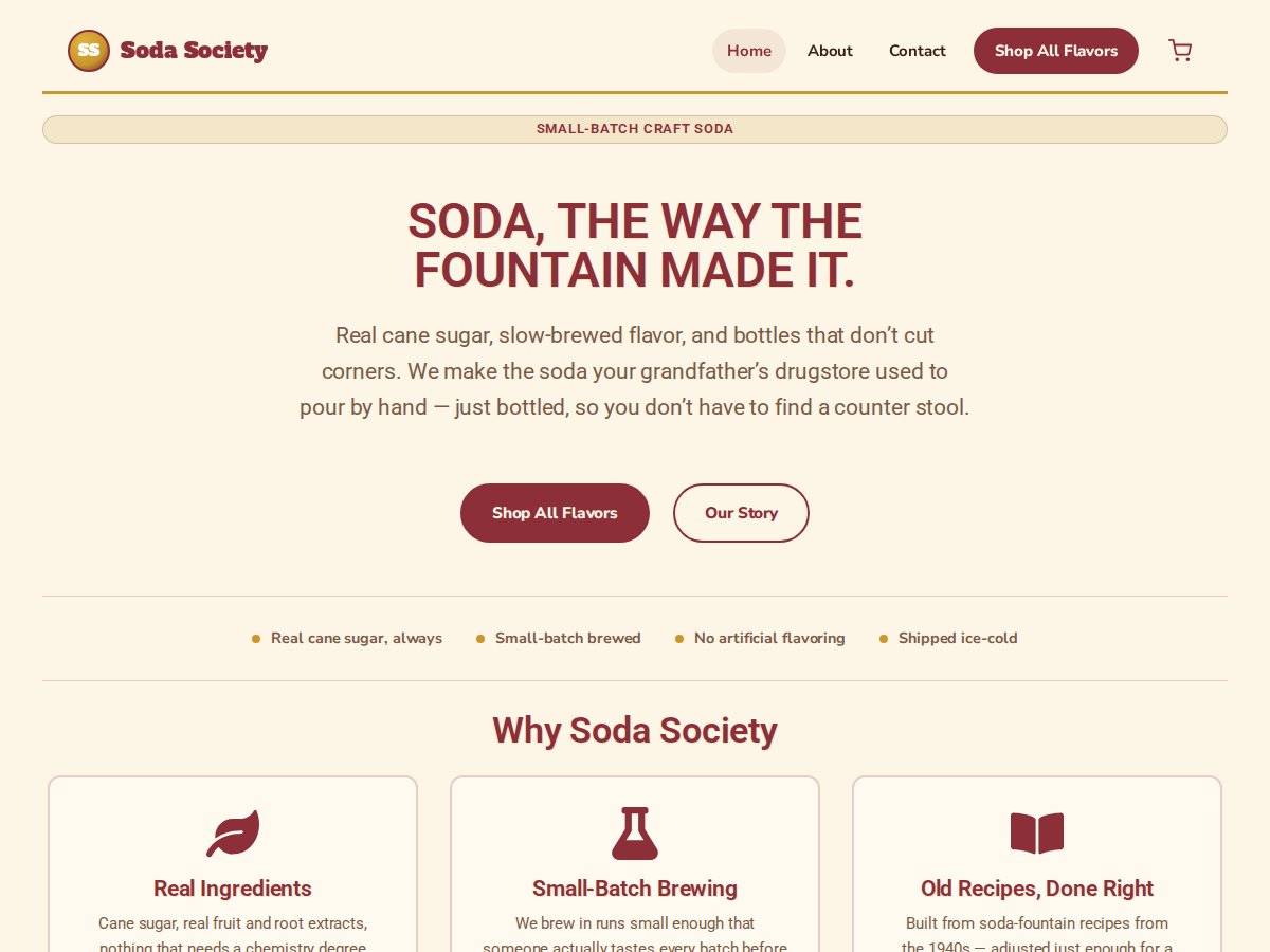 Soda Society website homepage